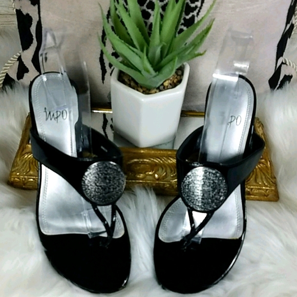 Impo Shoes - Impo, black and silver, low wedge heel, 7M